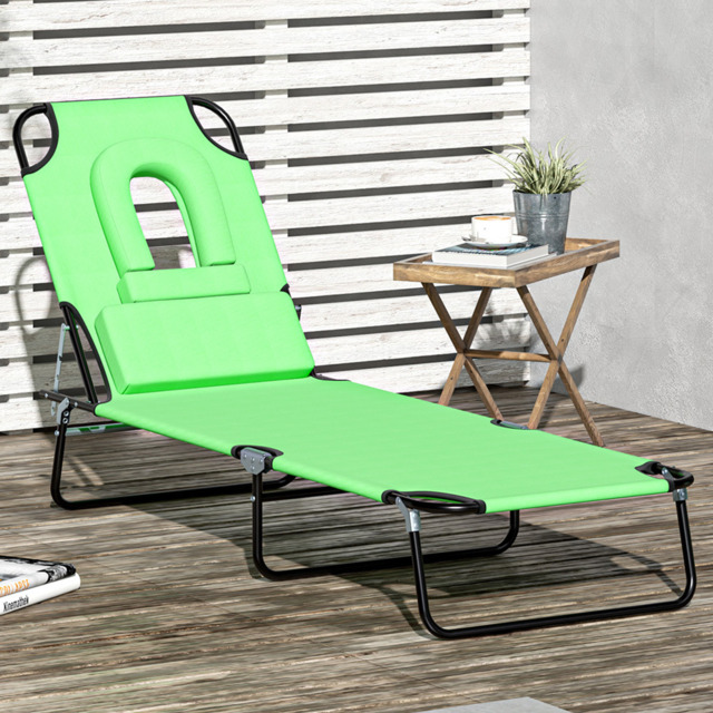 Outsunny Green Foldable Sun Lounger with Reading Hole - Size: 1 Seater - Wilko - image 1