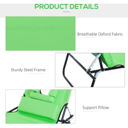 Outsunny Green Foldable Sun Lounger with Reading Hole - Size: 1 Seater - Wilko - thumbnail 7