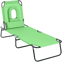 Outsunny Green Foldable Sun Lounger with Reading Hole - Size: 1 Seater - Wilko - thumbnail 3