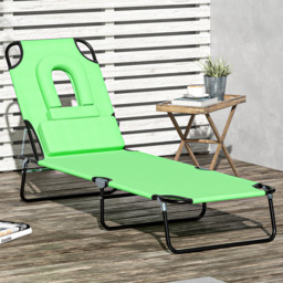 Outsunny Green Foldable Sun Lounger with Reading Hole - Size: 1 Seater - Wilko - thumbnail 1