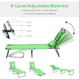 Outsunny Green Foldable Sun Lounger with Reading Hole - Size: 1 Seater - Wilko - thumbnail 5
