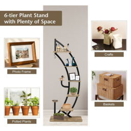 Costway 8 Tier Natural Curved Half Moon Shape Wooden Plant Stand - Size: 94 x 58 x 8cm - Cream - Wilko - thumbnail 6