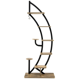 Costway 8 Tier Natural Curved Half Moon Shape Wooden Plant Stand - Size: 94 x 58 x 8cm - Cream - Wilko