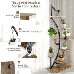 Costway 8 Tier Natural Curved Half Moon Shape Wooden Plant Stand - Size: 94 x 58 x 8cm - Cream - Wilko - thumbnail 7