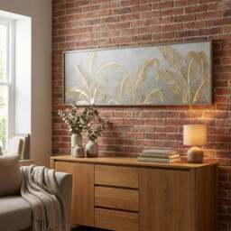 Embellished Gold Leaves Framed Print - Grey - Wilko - thumbnail 6