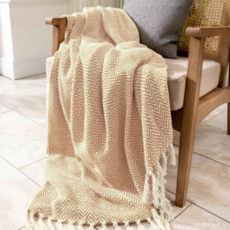 Allure Home Fashions Audley Beige Cotton Chevron Herringbone Throw 150 x 200cm - Brown - Wilko - thumbnail 4