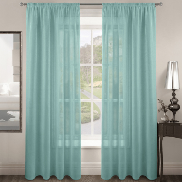 Velosso Riva Plain Duck Egg Slot Top Voile Panel Curtain 150 x 137cm - Size: w 150 x D 137cm - Blue - Wilko - image 1