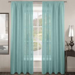 Velosso Riva Plain Duck Egg Slot Top Voile Panel Curtain 150 x 137cm - Size: w 150 x D 137cm - Blue - Wilko - thumbnail 1
