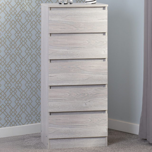 Seconique Malvern 5 Drawer Urban Snow Narrow Chest of Drawers - White - Wilko - image 1