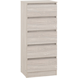 Seconique Malvern 5 Drawer Urban Snow Narrow Chest of Drawers - White - Wilko - thumbnail 3