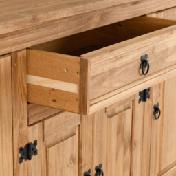 Seconique Corona 4 Door Single Drawer Distressed Waxed Pine Sideboard - Size: 48 x 155 x 83cm - Brown - Wilko - thumbnail 6
