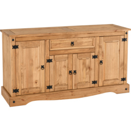 Seconique Corona 4 Door Single Drawer Distressed Waxed Pine Sideboard - Size: 48 x 155 x 83cm - Brown - Wilko - thumbnail 3