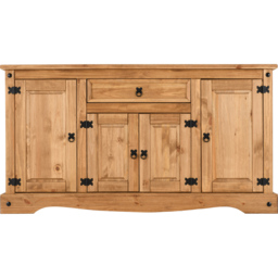 Seconique Corona 4 Door Single Drawer Distressed Waxed Pine Sideboard - Size: 48 x 155 x 83cm - Brown - Wilko - thumbnail 4