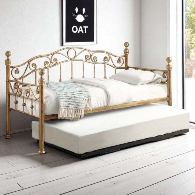 OAT Home Mayfair Single Antique Brass Effect and Black Guest Trundle Metal Day Bed - Wilko - image 1