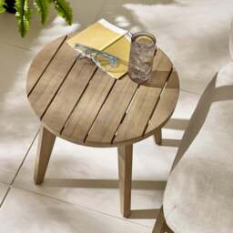 Furniturebox Niort Round Wooden Outdoor Side Table - Size: 45 x 45 x 45cm - Brown - Wilko - thumbnail 3