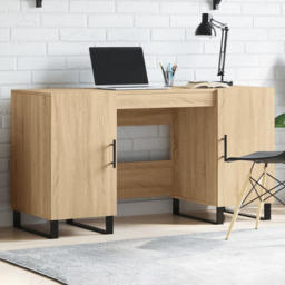 vidaXL 2 Door Modern Desk Sonoma Oak - Size: 75 x 140 x 50cm - Brown - Wilko - thumbnail 1