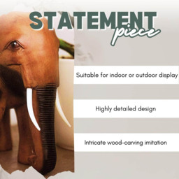 Marco Paul Large Wood Effect Elephant Garden Ornament - Size: 47 x 20 x 10cm - Brown - Wilko - thumbnail 4