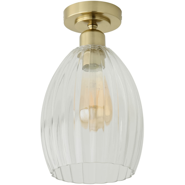 ValueLights Cheltenham Ribbed Shade Brushed Gold Flush Ceiling Light with Bulb - Size: 27 x 17 x 17cm - Wilko - image 1