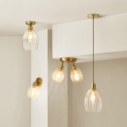ValueLights Cheltenham Ribbed Shade Brushed Gold Flush Ceiling Light with Bulb - Size: 27 x 17 x 17cm - Wilko - thumbnail 7
