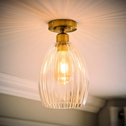 ValueLights Cheltenham Ribbed Shade Brushed Gold Flush Ceiling Light with Bulb - Size: 27 x 17 x 17cm - Wilko - thumbnail 3