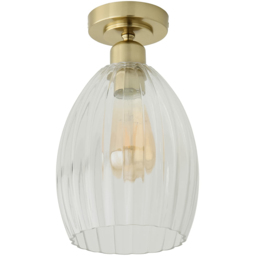 ValueLights Cheltenham Ribbed Shade Brushed Gold Flush Ceiling Light with Bulb - Size: 27 x 17 x 17cm - Wilko - thumbnail 1