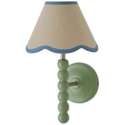ValueLights Blue Trim Scallop Shade Green Bobbin LED Wall Light with Bulb - Size: 32 x 19 x 20cm - Wilko