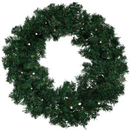 Samuel Alexander Warm White LED Pre Lit Christmas Wreath Green 60cm - Size: 38 x 60 x 38cm - Wilko