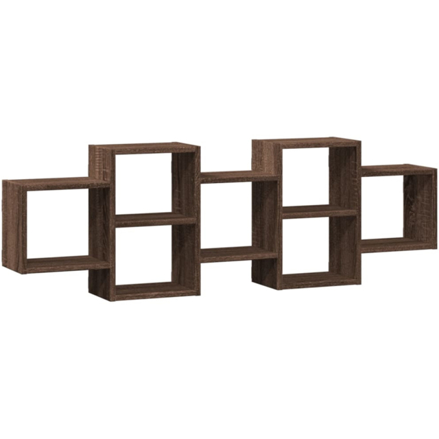 vidaXL 7 Shelf Brown Oak Effect Floating Wall Shelf - Size: 42 x 18 x 129cm - Wilko - image 1