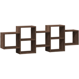 vidaXL 7 Shelf Brown Oak Effect Floating Wall Shelf - Size: 42 x 18 x 129cm - Wilko - thumbnail 1