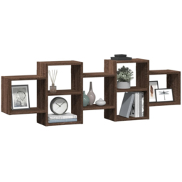 vidaXL 7 Shelf Brown Oak Effect Floating Wall Shelf - Size: 42 x 18 x 129cm - Wilko - thumbnail 5