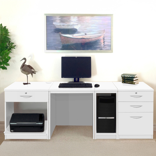 R White Cabinets 4 Drawer Set-16 Computer Desk with Printer Shelf White - Size: 72.8 x 197.9 x 54cm - Wilko - image 1