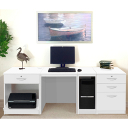 R White Cabinets 4 Drawer Set-16 Computer Desk with Printer Shelf White - Size: 72.8 x 197.9 x 54cm - Wilko - thumbnail 5