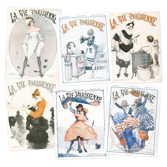 Artery8 Vintage French Magazine Cover Woman WW1 Birds Wall Art Print 30 x 41cm 6 Pack - Size: 40.5 x 30.5 x 0.3cm - Multi - Wilko - image 1