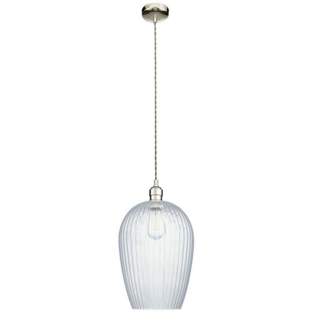 Merano Livorno Ribbed Glass Bright Nickel Plate Dome Pendant Ceiling Light - Size: 25 x 25 x 167.5cm - Grey - Wilko - image 1