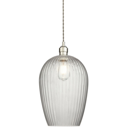 Merano Livorno Ribbed Glass Bright Nickel Plate Dome Pendant Ceiling Light - Size: 25 x 25 x 167.5cm - Grey - Wilko - thumbnail 5