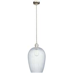 Merano Livorno Ribbed Glass Bright Nickel Plate Dome Pendant Ceiling Light - Size: 25 x 25 x 167.5cm - Grey - Wilko