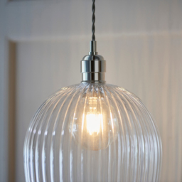 Merano Livorno Ribbed Glass Bright Nickel Plate Dome Pendant Ceiling Light - Size: 25 x 25 x 167.5cm - Grey - Wilko - thumbnail 7
