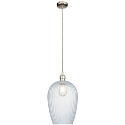 Merano Livorno Ribbed Glass Bright Nickel Plate Dome Pendant Ceiling Light - Size: 25 x 25 x 167.5cm - Grey - Wilko - thumbnail 4