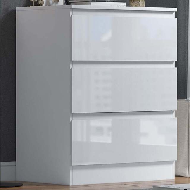 FWStyle Stora 3 Drawer White Gloss Chest Of Drawers - Wilko - image 1