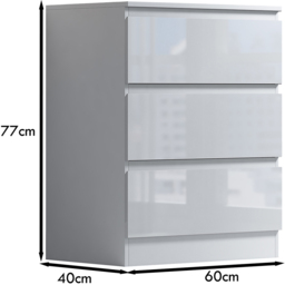 FWStyle Stora 3 Drawer White Gloss Chest Of Drawers - Wilko - thumbnail 7