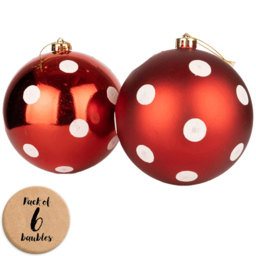 Shatchi 6cm Red and White Polka Dot Shatterproof Christmas Bauble 6 Pack - Wilko