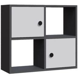 Decorotika Tuttle 2 Door 2 Open Shelf Anthracite and White Bookcase - Size: 62.6 x 72 x 25cm - Multi - Wilko - thumbnail 3