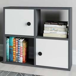 Decorotika Tuttle 2 Door 2 Open Shelf Anthracite and White Bookcase - Size: 62.6 x 72 x 25cm - Multi - Wilko - thumbnail 1