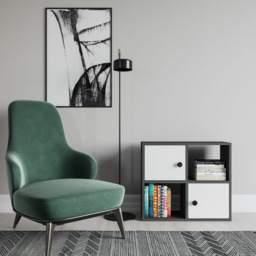 Decorotika Tuttle 2 Door 2 Open Shelf Anthracite and White Bookcase - Size: 62.6 x 72 x 25cm - Multi - Wilko - thumbnail 4