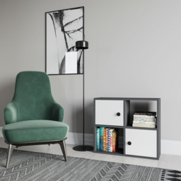 Decorotika Tuttle 2 Door 2 Open Shelf Anthracite and White Bookcase - Size: 62.6 x 72 x 25cm - Multi - Wilko - thumbnail 5