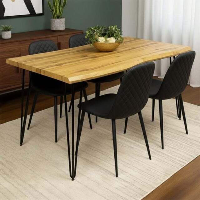 Kosy Koala 4 Seater Faux Leather Wooden Dining Set Black - Brown - Wilko - image 1