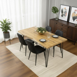 Kosy Koala 4 Seater Faux Leather Wooden Dining Set Black - Brown - Wilko - thumbnail 7