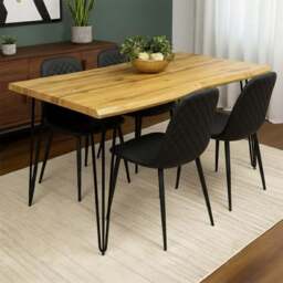 Kosy Koala 4 Seater Faux Leather Wooden Dining Set Black - Brown - Wilko