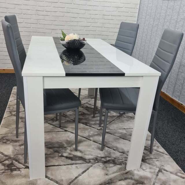 Kosy Koala 4 Seater Faux Leather Dining Set White Black and Grey - Portland - Wilko - image 1