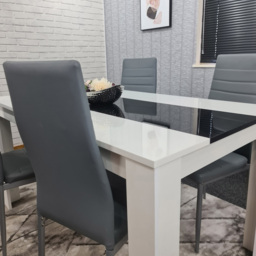 Kosy Koala 4 Seater Faux Leather Dining Set White Black and Grey - Portland - Wilko - thumbnail 4